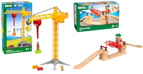 BRIO World 33835 Großer Baukran mit Licht Zubehör für die BRIO Holzeisenbahn & World 33757 Hebebrücke Eisenbahnzubehör Holzeisenbahn Kleinkinderspielzeug empfohlen für Kinder ab 3 Jahren