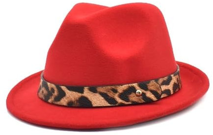 NOAMED Fengyan Hüte, eleganter Damenhut, Gangster, Trilby, Filz, Kirchenhut für Winter, Herbst, einfacher Jazzhut aus Wolle für Damen und Herren (56–58 cm) (Farbe: Rot, Größe: 56 - 58 cm)