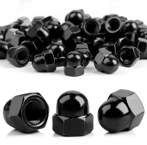 SWTYExt 60 Stück Hutmuttern M6 Verzinkt Hutmutter DIN 1587 Schwarz Hohe Form Hochwertige Kappenmuttern Sechskant Hutmuttern Hartmetall Stahl für Fahrrad Schrauben Gewindestangen