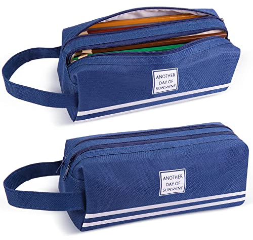 Toptime Federmäppchen, Federmappe mit Großem Fassungsvermögen, Federtasche mit 2 Fächer für Mädchen Jungen Teenager, Oxford-Stoff Pencil Case mit Tragegriff Stiftetasche für Schule, Büro (Blau)