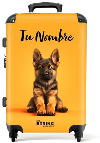 NoBoringSuitcases.com Kinderkoffer, Koffer Personalisiert, Kinder Koffer, Koffer Groß, Koffer Kinder, Suitcase, TSA Schloss, Trolley Koffer Mittelgroß (Deutscher Schäferhund - Orange, 67 cm - 72 L)