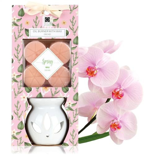COM-FOUR® värmeljus doftlampa med vax - varmare för eteriska oljor, doftolja och doftvax - aromspridare av keramik - aromlampa (Doftande vaxorkidé)