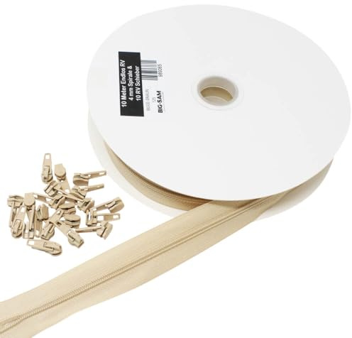 10 Meter Endlos-Reißverschluss - 4mm Spirale inklusive 20 Metall Reißverschluss-Schieber für Kleidung Tasche Mäppchen Bettwäsche (Beige-Braun (125))