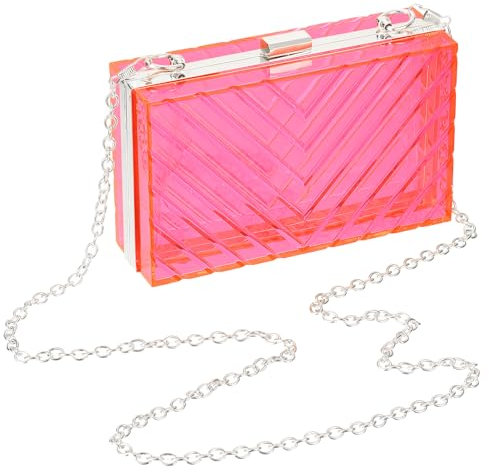 sourcing map Women Acrylic Clear Clutch Purses Evening Handbag Crossbody Bag with Chain for Wedding Prom Party, Pink/Silver