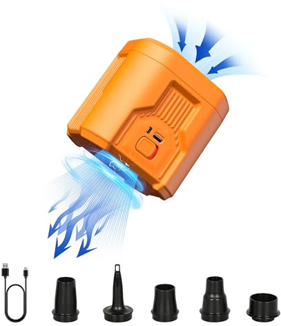 FLEXTAILGEAR EVO Pump 3, Tragbare Elektrische Luftpumpe mit 5kPa & 1000L/min, Aufpumpen und Entleeren, Wiederaufladbare Camping-Pumpe mit USB-C, für Schlauchboot, Luftmatratze (Orange)