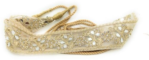 belelle Cinturón mujer con brillantes, cinturon de lentejuelas para boda, fiesta, noche, hilo dorado y cristal, regalo mujer (Color crema)