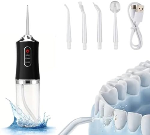 Cordless Electric Water Flosser for Teeth - Rechargeable Water Jet Flosser & Oral Irrigator - Portable Power Flosser & Irrigator Dental Jet - Ideal for Travel & Braces Dental Care - Black
