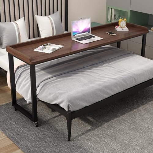 Betttisch über dem Bett Tisch mit Rollen, Tisch über dem Bett, Schreibtisch über dem Bett, mobiler Schreibtisch, Betttisch mit Rollen, Computertisch für Betttisch mit Rollen, 140 cm, Walnussfarbe2,