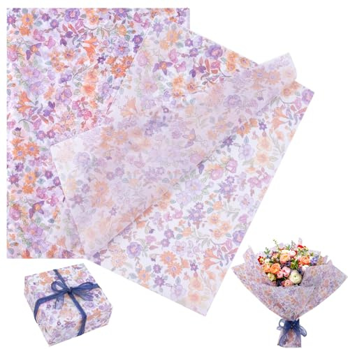 ANNASAMDO 100 Stück Seidenpapier Blumenmuster Lila 50x35cm