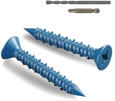 Wavanta Betonschrauben, M6,5 x 45 mm, mit Bohrer, blauer Flachkopf, Mauerwerk, Ziegel, Stuck, Zement, Blockschrauben, Diamantspitze, 30 Stück