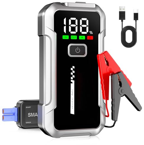 Starthilfe Powerbank für pkw 7000A Auto Starthilfe Powerbank für 12V Fahrzeuge (Bis Zu Alle Benzin Oder 10,0L Diesel) mit Jumper Bildschirm LED Starthilfekabel für SUV Motorrad Rasenmäher