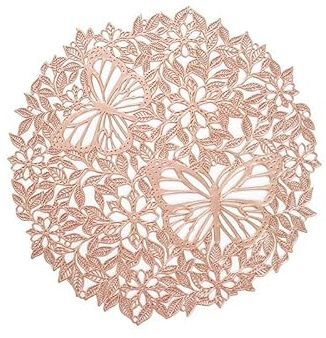 FAWFCJD Set di 3 Tovagliette Rotonde, Tovagliette con Farfalle Cave E Fiori, Tovagliette Rotonde Lavabili, Runner da Tavola Impermeabili, Set di Tovagliette Rotonde, Decorazioni(Rose Gold)