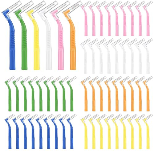 AOOSA 60 Piezas Cepillos Interdentales, Cepillo Interdental con Mango Antideslizante, 6 Tamaños Cepillos Interdentales en forma de L para Impieza Dental Cuidado Bucal