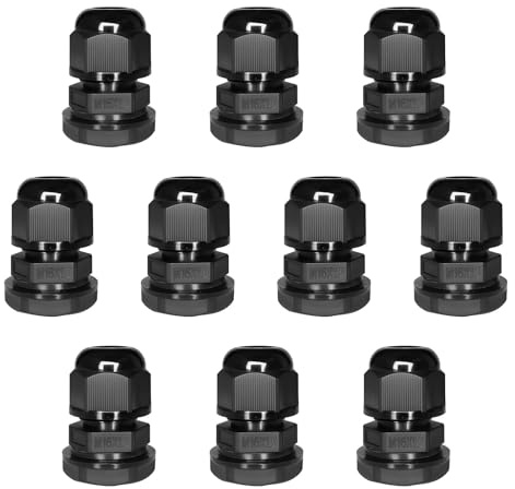 10 Pack M16 IP68 Waterproof Cable Gland, Nylon Connector for 4mm-8mm Cables | Made of durable PA66 nylon with sealing washer and locknut, ideal for junction boxes, control panels and outdoor electrical u