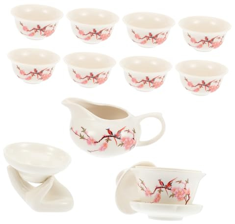 UTHCLO Juego de Té de Kung Fu Chino Tetera Cerámica y 8 Tazas, Diseño Clásico de Porcelana Azul y White Estampado de Flor de Durazno, Resistente al Calor