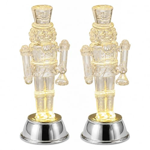 LOGOFUN 2 statuette trasparenti a forma di soldato schiaccianoci con funzione di illuminazione, decorazione da tavolo per la tavola di Natale, ornamento da collezione, bomboniera da collezione