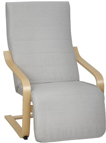 HOMCOM Sillón de Salón con Reposapiés Ajustable, Butaca de Salón Tapizada en Lino Sintético con Marco de Madera, Sillón de Relax para Dormitorio, Oficina, Estudio, 66,5x94x100 cm, Gris Claro