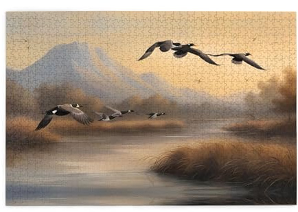 Holzpuzzle mit 1000 Teilen WZYWHJ Jagd fliegende Wildenten Muster herausfordernd für Zuhause Freizeit und Unterhaltung geeignet für Erwachsene und Kinder
