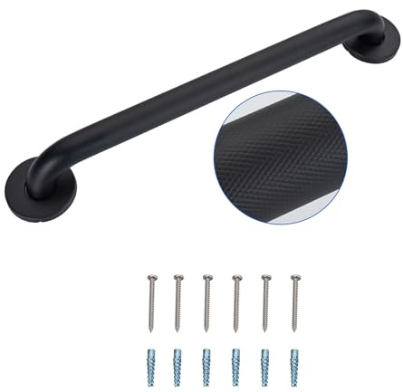 Anti-Slip Shower Grab Bar for Seniors Disabled,Bathroom Safety Bars for Wall Mount,High Load Capacity Toilet Grab Bars,Water-Resistant Shower Safety Bars for Elderly (Black Knurled, 24-inch Grab Bar)