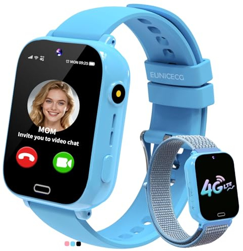 EUNICECG 4G Smartklocka för Barn med GPS-Positionering Videosamtal Telefoner Klassrumsmodell Röstchatt Spel Väckarklocka SOS Kalkylator - Digital Kids Smart Watch för Jongens Meisjes Födelsedag Gåvor