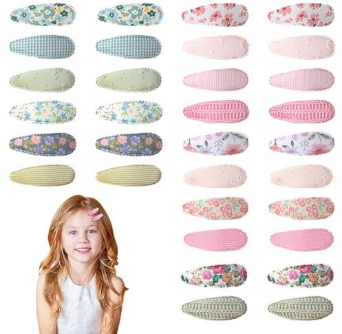 Baby Hair Clips for Girls Toddler, 32PCS Colourful Flower Snap Barrettes, 5.5 cm Fabric Covered Metal Hair Clips for Babies, Infants, Children & School Age Girls, Daily Wear Gift Set