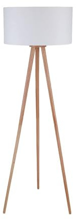 Lindby Stehlampe Dreibein Stoff weiß, Holz hell mit Fußschalter Tripod Textil Stehleuchte Wohnzimmer Wohnzimmerlampe 1x E27 max. 60W ohne Leuchtmittel