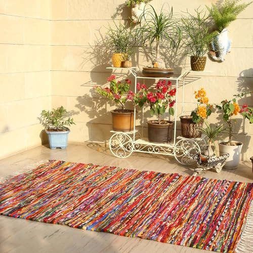 RAJRANG Polar Chindi Area Rug - 152x213 cm Reversible Recycled Colorful Floor Carpet Large Woven Rag Rugs for Bedroom Kitchen Living Room Decor