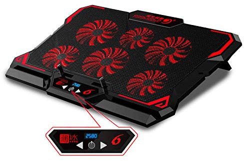 Notebook Cooler Laptop Cooling Pad Laptop Cooler 17 Inch Gaming Laptop Cooler Six Fan Led Screen Two Usb Port 2600Rpm Laptop Cooling Pad Notebook Stand For Laptop-Red