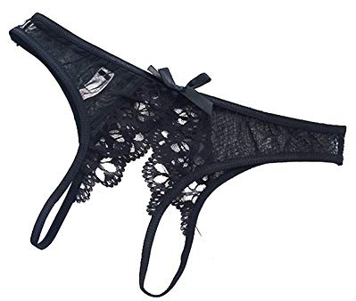 AISOO Stringa di Pizzo Gancio Sexy Slip Trasparente per Tanga Mutandine Fascino per Donna Lingerie Sexy String, Nero , M