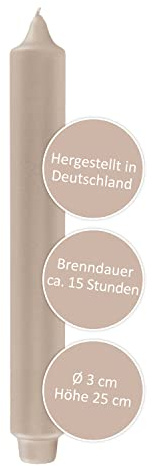 FINK Stabkerze Tafelkerze Tischkerze - Farbe: creme beige für festliche Tischdekoration Silvesterparty - lange Brenndauer ca 15 Stunden - H 25 cm D 3 cm