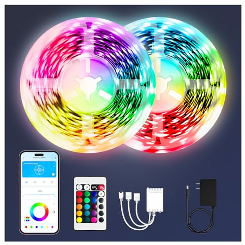 PHOPOLLO Bluetooth Led Strip Lights 100ft (2 Rolls of 50ft), RGB Color Changing LED Lights for Bedroom, Kitchen Decoration, App Control and Music Sync.