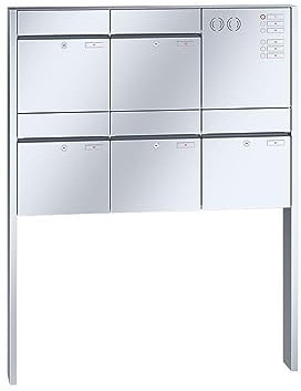 RENZ/Plan / 5er Freistehende Briefkastenanlage Standbriefkasten mit Sprechfeld / V4A-Edelstahl/Volumen 28 L/zum Einbetonieren/Dein-Briefkasten.de