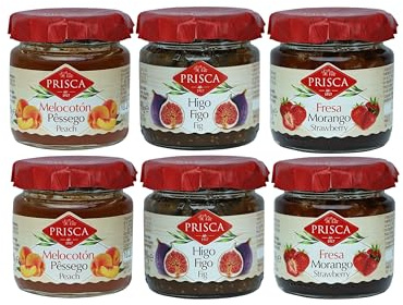 Prisca Receta Casera - Surtido de Mermeladas (6x90g) - 2x Mermelada de Fresa, 2x Mermelada de Higo, 2x Mermelada de Melocotón