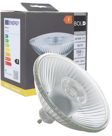 BOLD Lighting QPAR 111 (ES 111) LED GU10 Reflektor-Leuchtmittel (350 Lumen | 4 W entsprechen 32 W | 2700k warmweiß | 15.000 Std. Laufzeit), Aluminium | Ersetzt 32W Halogen - 15.000 Std. Laufzeit - 50.000 Schaltzyklen - Aluminium Gehäuse - 111x70mm - 80 CRI - Deckenspot