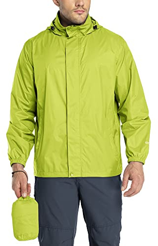 33,000ft Regenjacke Herren Leicht Wasserdicht Faltbare Regenmantel mit Kapuze Fahrrad Rain Windbreaker Windjacke Camping Outdoor Fluoreszierendes Gelb M