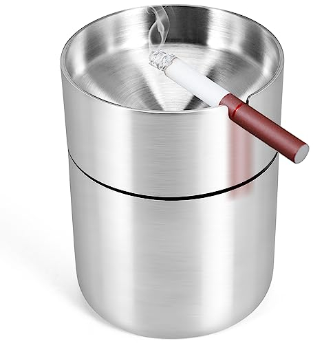 Jevina Aschenbecher mit Deckel,Edelstahl Auto Aschenbecher Rauchfreien Auto Zigarette Aschenbecher Halter Kreative Winddicht Geschhftsgeschenk Auto Auto Mit Deckel Aschenbecher