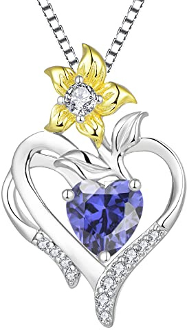 YL Herz Halskette 925 Sterling Silber geschnitten Dezember Geburtsstein Tansanit Lilie Blume Anhänger für Frauen,Kette 45+3CM