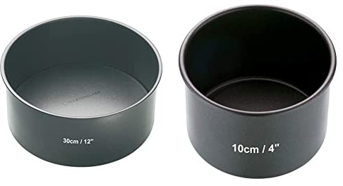 MasterClass KCMCHB57 30 cm Deep Cake Tin with PFOA Non Stick and Loose Bottom, 1 mm Carbon Steel, 12 Inch Large Round Pan, Grey & 10cm / 4'' Non Stick Pork Pie Tin - Deep Cake Baking/Mould Pan