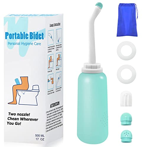 RUFCRIL Po Dusche, Peri Flasche, TPE-Material für 100 ℃ Widerstand 500 ml mit 2 Dichtringen, tragbares Reisebidet mit Tragetasche, Essentials für die postpartale Dammpflege(grün)