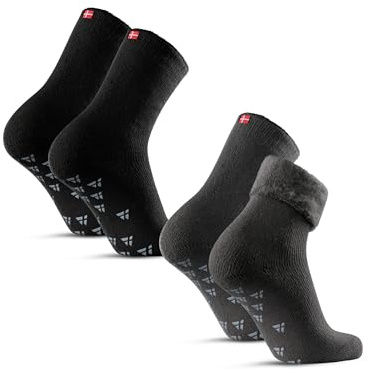 DANISH ENDURANCE Halkskyddade Värmesockor 2-pack, Flerfärgad (1x Grå, 1x Svart),