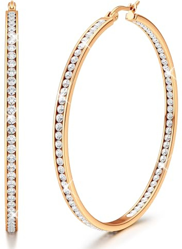 Adramata Creoles Acier Inoxydable Boucles D'oreilles Femme Créoles Zircon Cubique Creoles Or Rose Femme 60mm