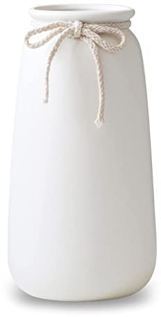 Vasen Weiß Matt 25 cm Hoch, Blumenvase Modern aus Keramik für Tischdeko Innenbereich, Deko Vasen für Pampasgras