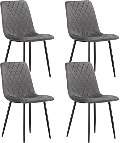 Home Collective Esszimmerstuhl Wohnzimmerstuhl Stuhl mit Velours-Sitz mit schwarzen Metallbeinen, ergonomisch, ideal für Wohnzimmer, Büro oder Esszimmer, maximale Belastung: 120 kg, grau 4er Set