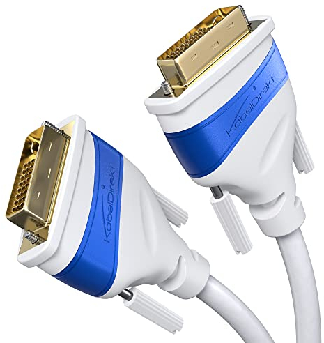 Dual Link DVI cable white, with ferrite core for interference-free signal transmission – 5m (digital DVI-D/24+1 monitor cable, up to 2560×1600 at 60Hz or Full HD/1080p) – by CableDirect