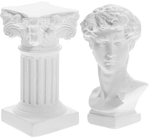 HOMSFOU Adornos Escultóricos De David Y Columna Romana Mini Estatuas Decorativas De Resina para El Hogar 2 Piezas De Busto Clásico Y Figura Griega