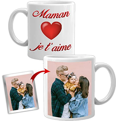 Mug Blanc avec Image/Photo et Texte 100% Personnalisable - Tasse en Céramique Résistante à la Chaleur - Cadeau pour Maman Personnalisé et Original - Idée Cadeau pour Fête des Mères - 330 Millilitres