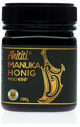 Ahititi Manuka Miele AHITI dalla Nuova Zelanda certificato, di laboratorio e di origine verificata direttamente dal produttore, riempito in contenitori di PET riciclati opachi... (MGO 650+, 250G)