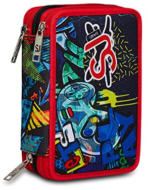 SJ Gang Federmäppchen, Mäppchen, Mehrfarbig, Federtasche für Schreibwaren, Etui mit Stiften, Kugelschreiber, & mehr, 3 Fächer, Mädchen & Jungen, Schule - Grundschule
