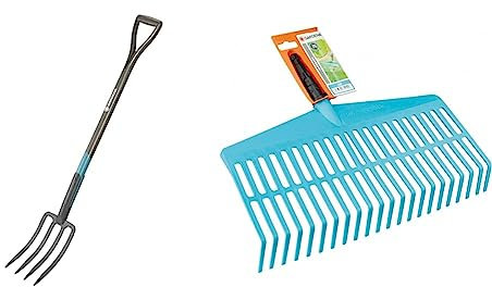 Gardena & combisystem Lawn Rake: Convenient tined rake for cleaning up dead leaves and grass clippings, with robust plastic tines, working width 43 cm, only rake handle not included (3101-20)