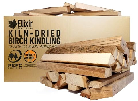Elixir Gardens Ready to Burn Certified 4kg Kiln-Dried Birch Kindling | Premium Sawn Fire-Starting Birch Kindling Wood for Stoves, Pizza Ovens, Log Burners, Open Fires & Fire Pits | 4kg x 1